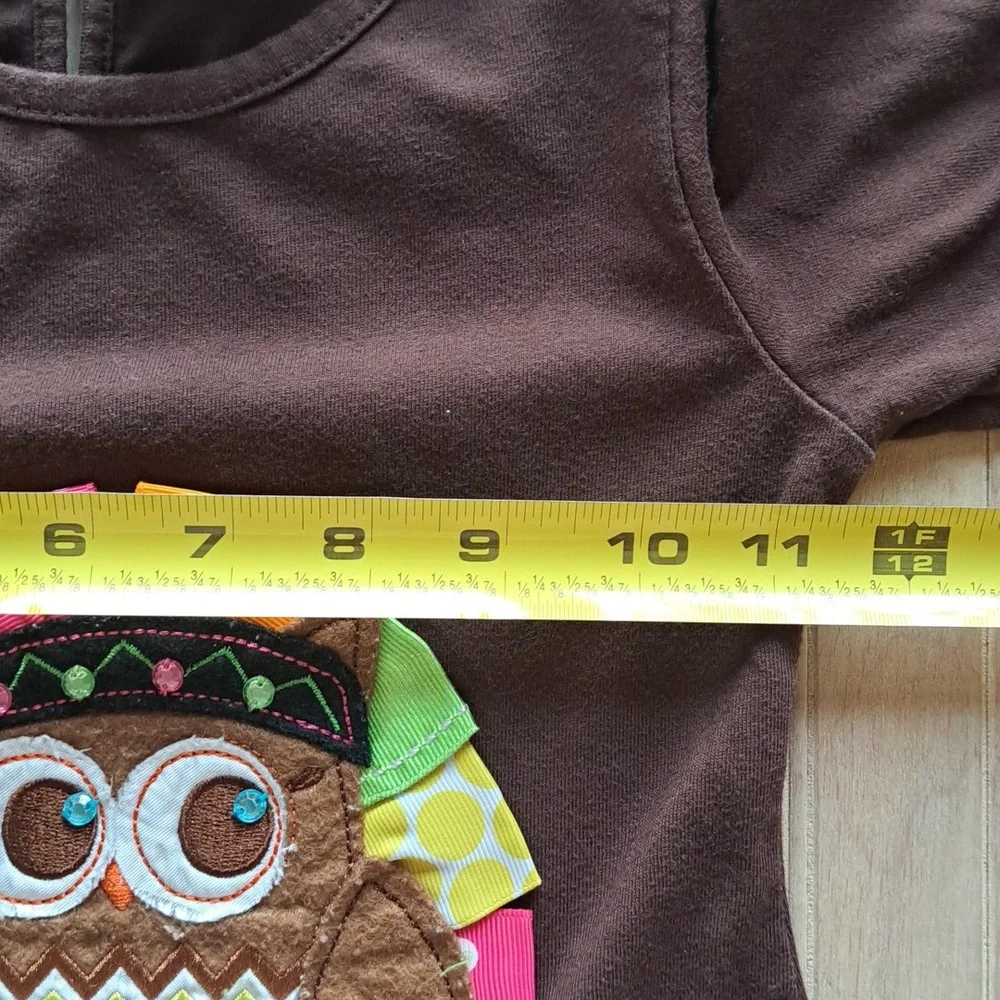 RareToo! Brown Owl Appliqué Chevron Sleeve Tunic Top Fall Thanksgiving Outfit
